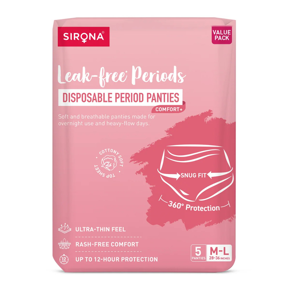 SIRONA Comfort Disposable Period Panties | Zero Leaks & Irritation | 360° Heavy Flow Protection | M-L | Pack of 5