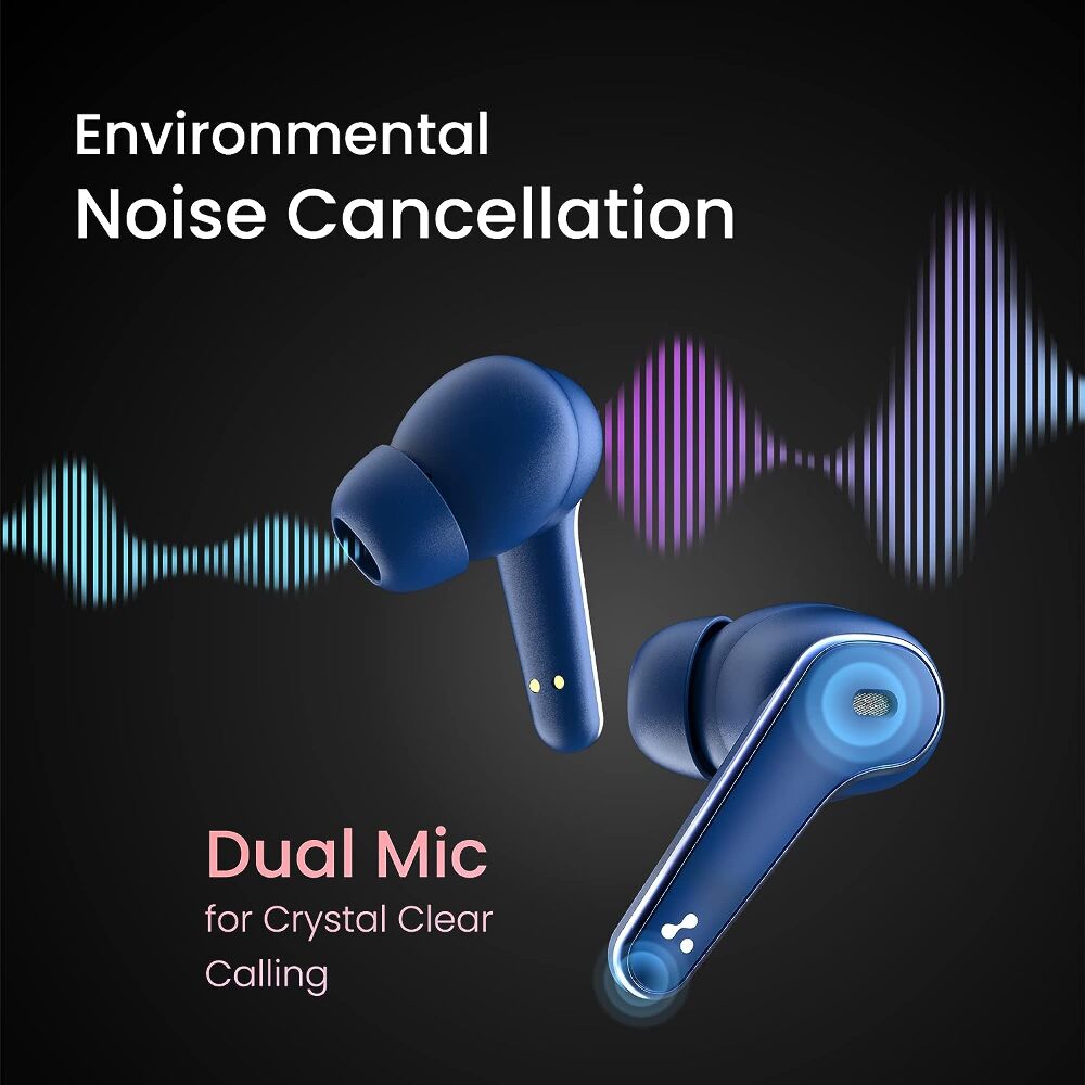 Ambrane Dots Dew True Wireless in Ear Earbuds with Up to 30 Hrs Playtime, Environmental Noise Cancellation, Latest Bluetooth V5.2, 10mm Drivers with BoostedBass™, Lightweight,IPX4 Splash Proof(Blue)