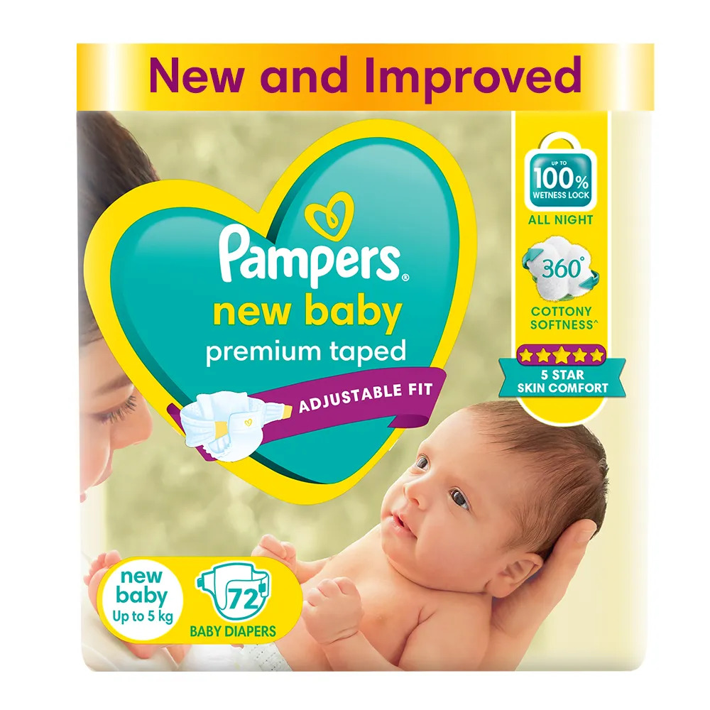PampersNew Baby Premium Taped Diapers 72 p