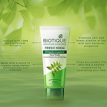 Biotique Fresh Neem Purifying Face Wash Prevents Pimples For All Skin Types (Pimple Control), 100 ml