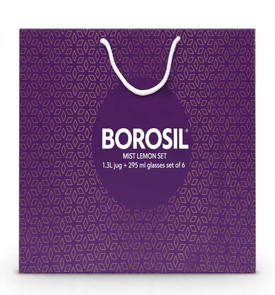 Borosil Mist Lemon Set 1.3Ltr Jug & Glasses 295ml set of 6