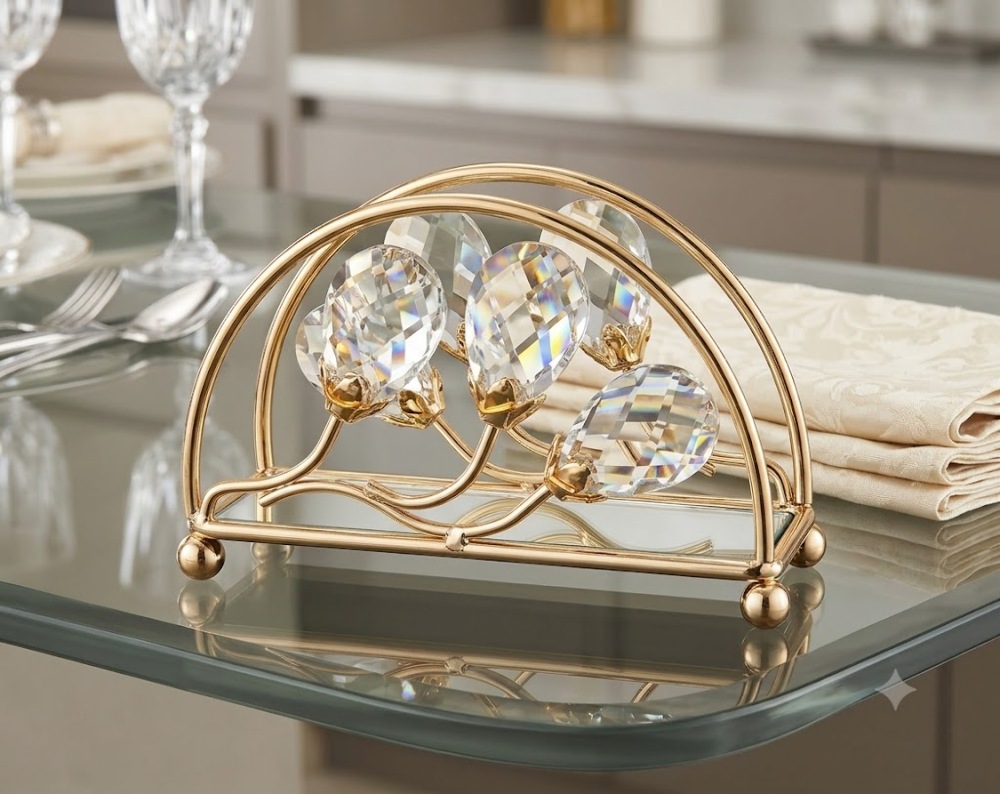 Crystal Oval Leaf Tissue Holder Stand 1pc