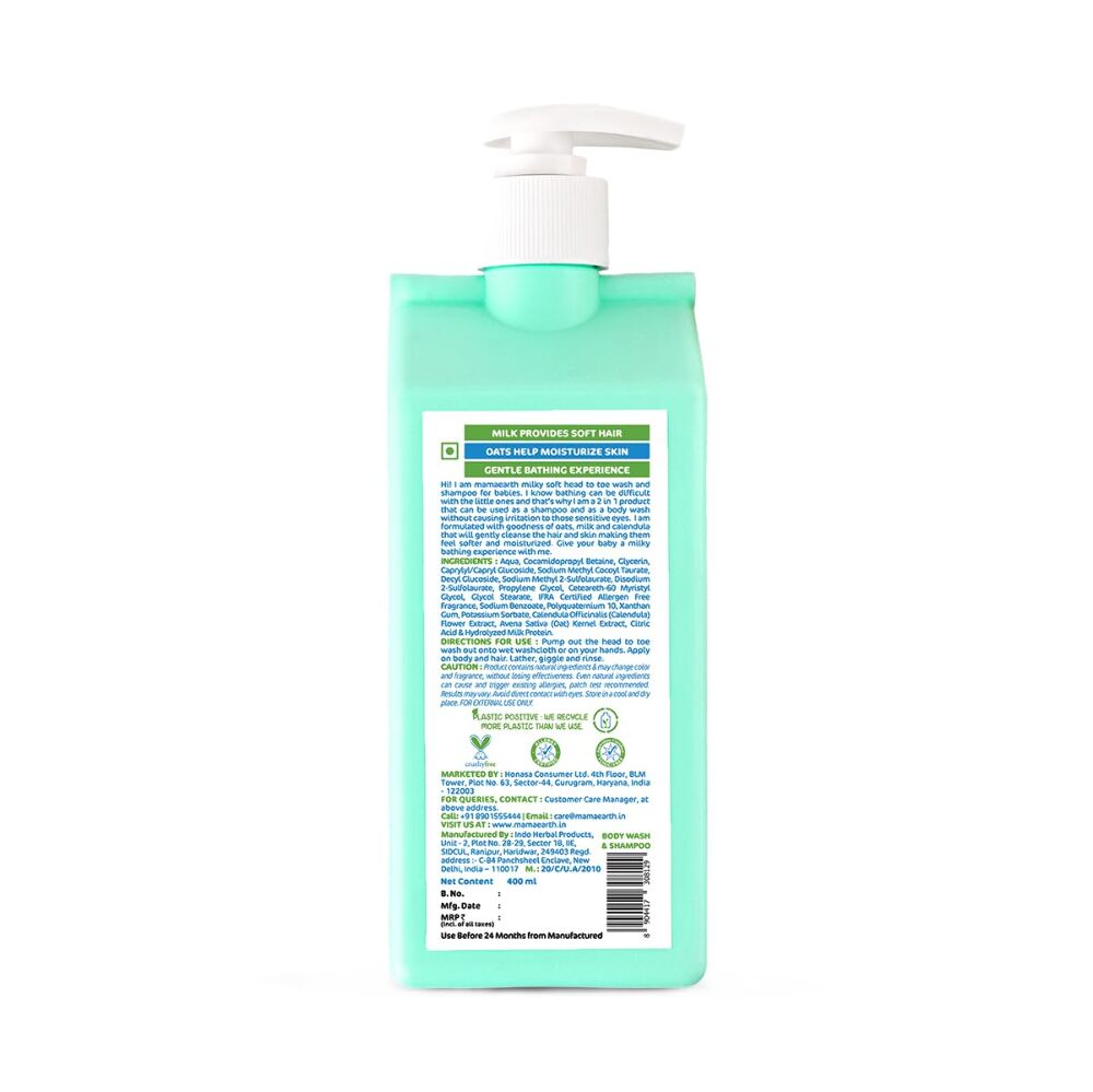 Mamaearth Milky Soft Head to Toe Wash With Oats, Milk, and Calendula for Babies- 400ml
