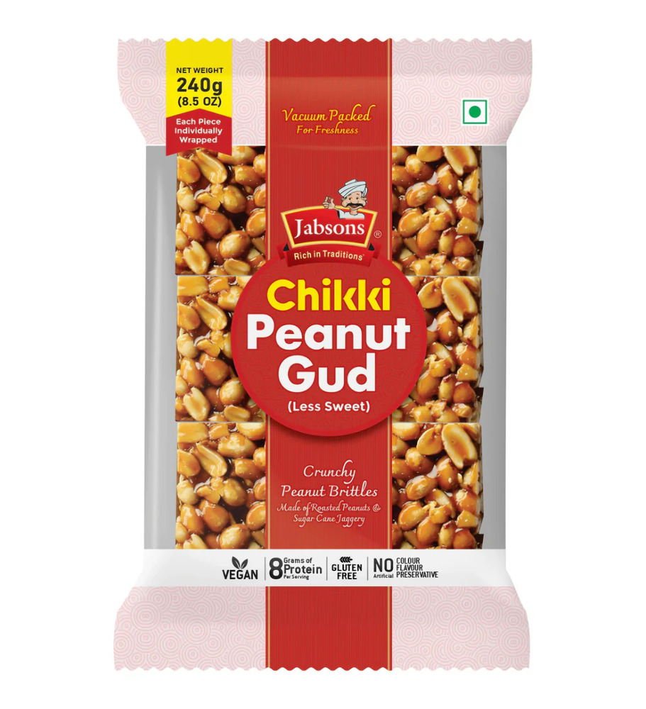 Jabson Chikki Peanut Gud Less Sweet, 240g