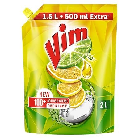 Vim Liquid New 100+ Odours & Grease Gone In 1 Wash 1.5L+500ml Extra