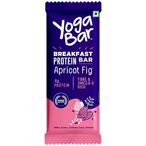 Yoga Bar Breakfast Protein Bar Apricot Fig 6g Protein Fiber & Omega A-3 Rich,45g