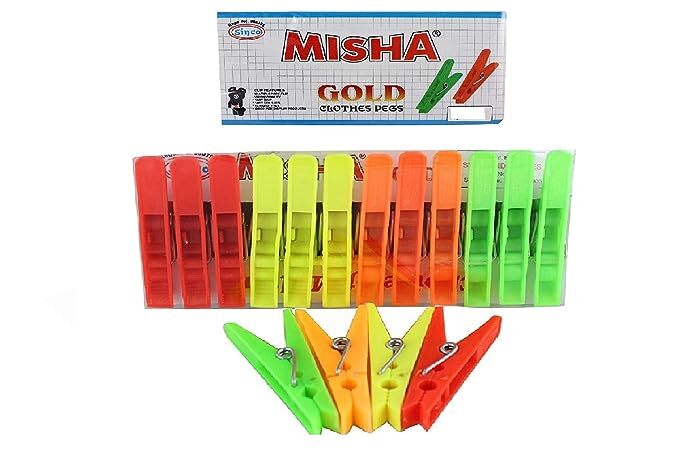 Misha Gold Plastic Cloth Clips 12 Pcs (Multicolor)