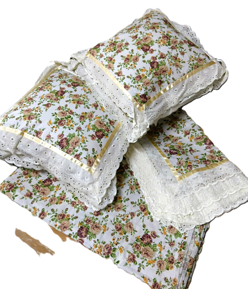 Premium Quality With Beautiful Prints Bedsheet With 2 Cousion