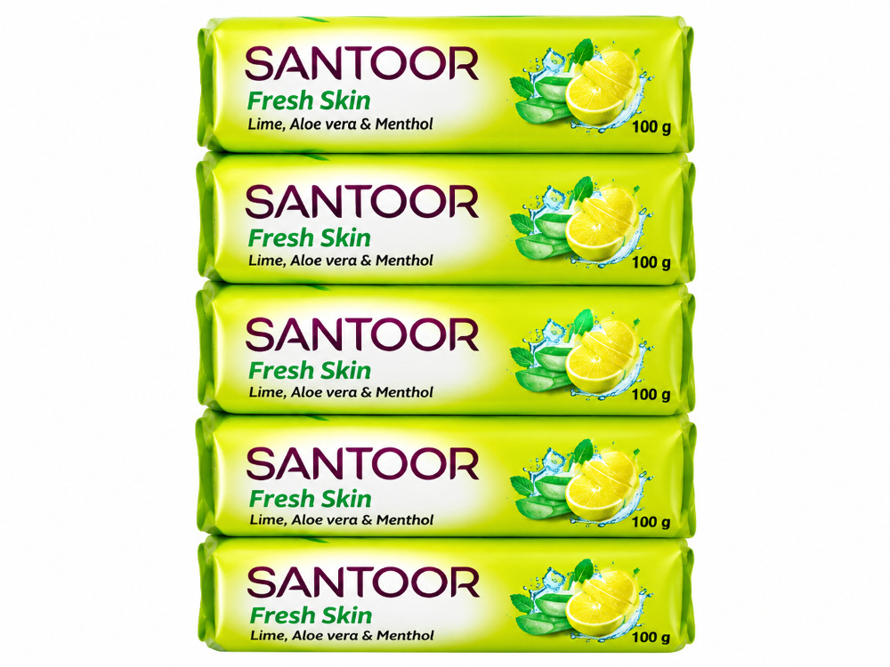 Santoor Fresh Skin Lime, Aloe Vera & Menthol Soap 100gm B4 G1 Free