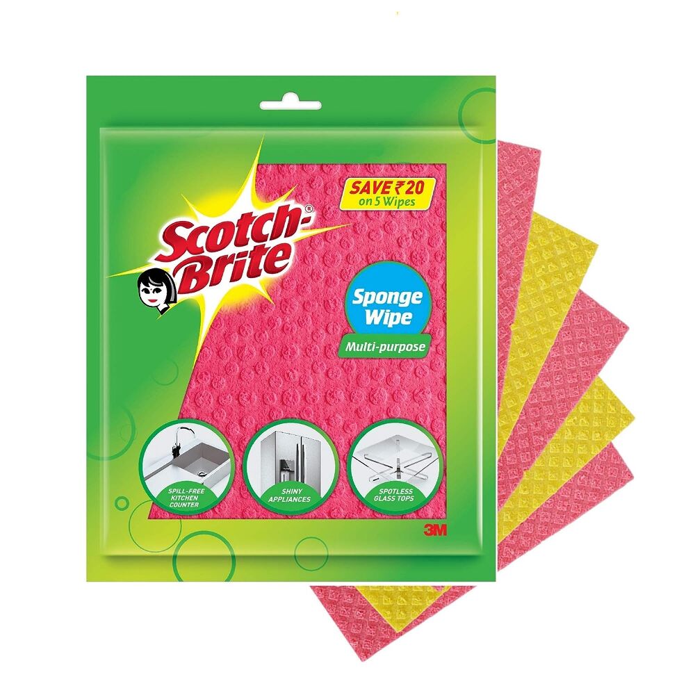 Scotch-Brite Sponge Wipe, 17.2 cm x 19.8 cm, 5 Pack
