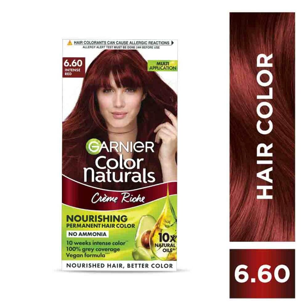 Garnier, Hair Colouring Creme, Long-lasting Colour, Smoothness & Shine, Color Naturals, Shade: 6.60 Intense Red, 70ml + 60g