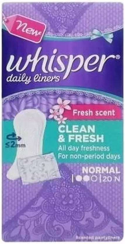 Whisper Daily Liners Fresh Scent Clean & Fresh All day Freshness For non-periods days |Normal| Pack Of 20