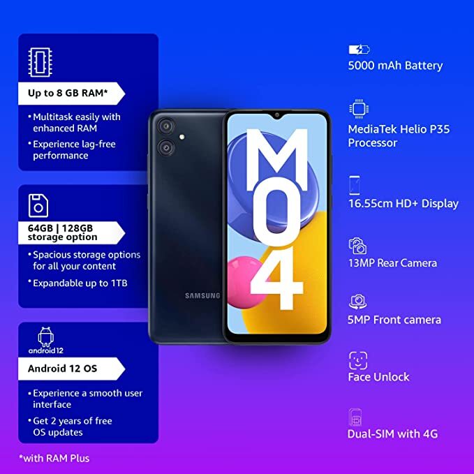 Samsung Galaxy M04 4GB Ram 128GB Storage