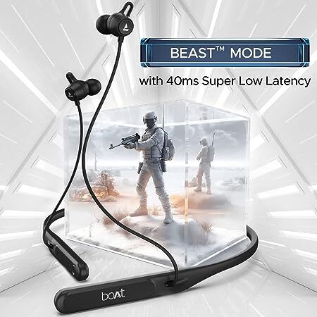 boAt Rockerz 255 Touch Neckband with Full Touch Controls, Spatial Audio, Up to 30H Playtime, ASAP™ Charge, Beast™ Mode, ENx™ Technology(Pitch Black)