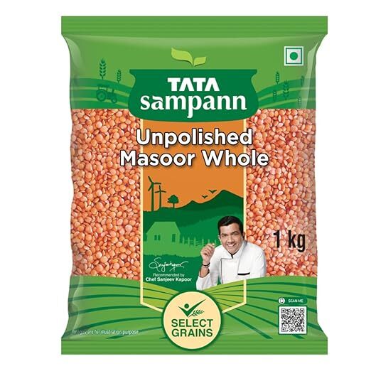 Tata Sampann Unpolished Masoor Whole, 1Kg