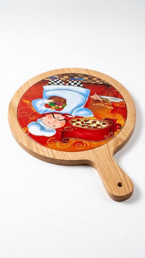 Wooden Chef Illustrated Pizza Peel & Serving Board 1pc