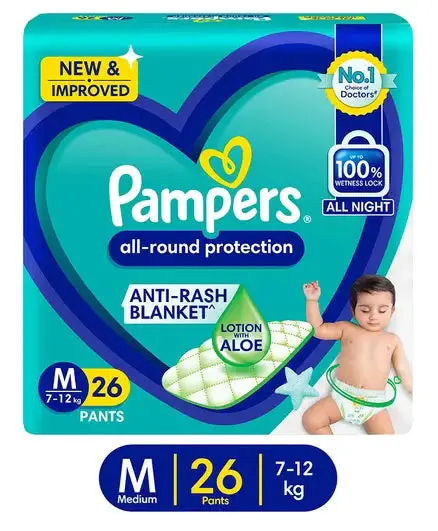 Pampers Diaper Pants- Medium Size, All Round Protection, Anti-Rash Blanket, New & Improvd, 26 Pants
