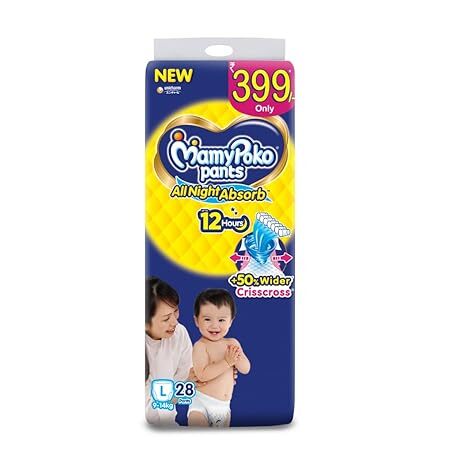 MamyPoko Pants All Night Absorb Baby Diapers, Large (L), 28Pants