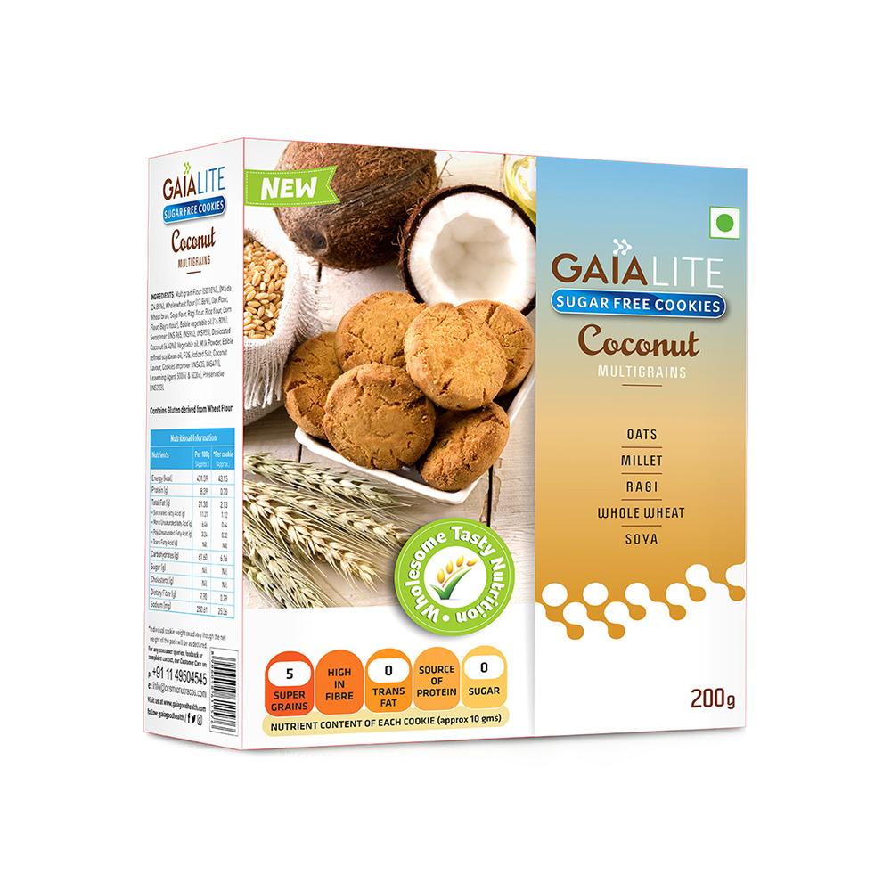 Gaia Lite Sugar Free Coconut Multigrain Cookies 200G