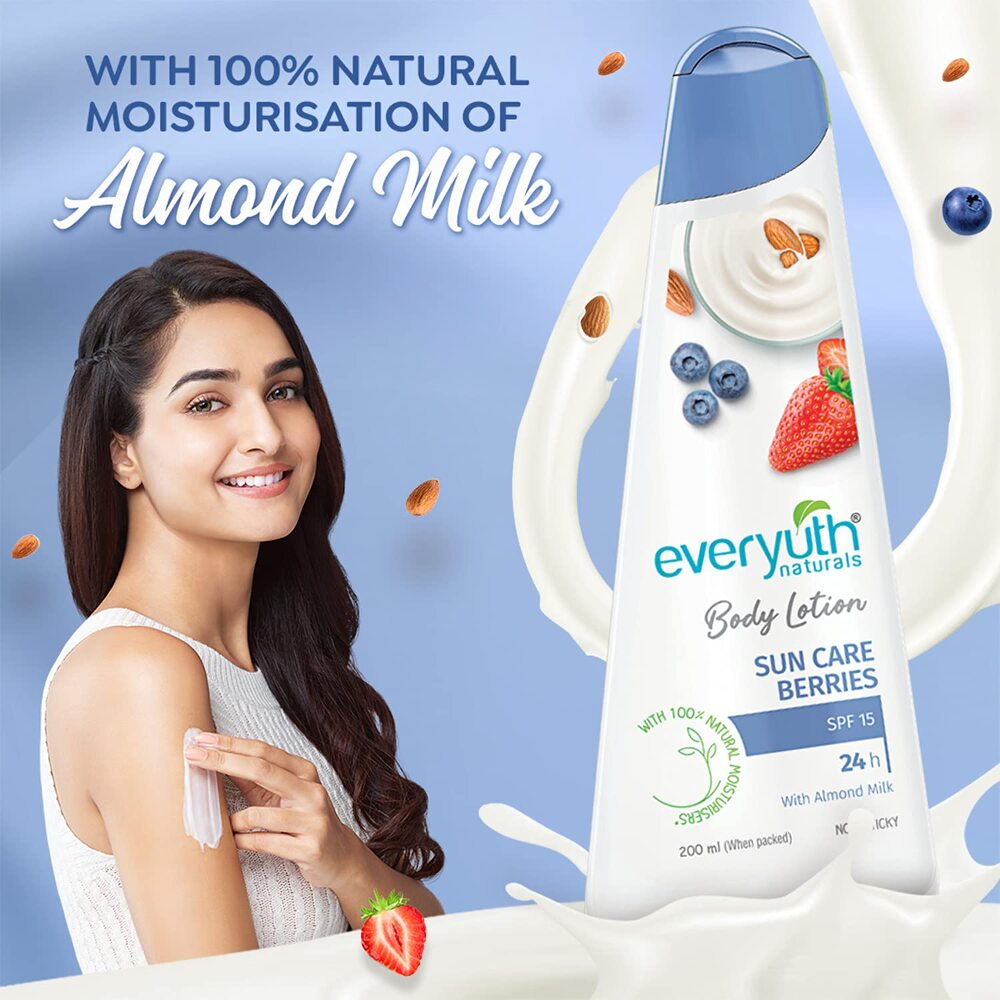 Everyuth Naturals Sun Care Berries Body Lotion - With Almond Milk, SPF 15, Natural Moisturizer, 200 ml