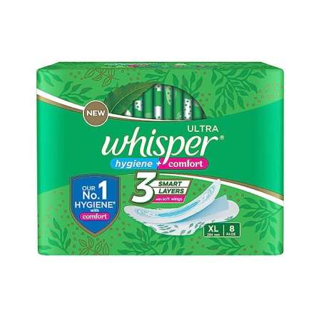 New Whisper Ultra hygiene+comfort Sanitary Pads XL, Pack of 8 Pads