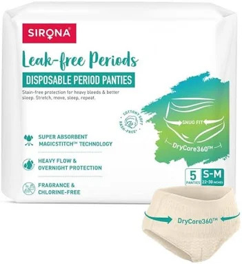 Sirona Leak-Free Periods Disposable Panties , S-M, 5 pcs