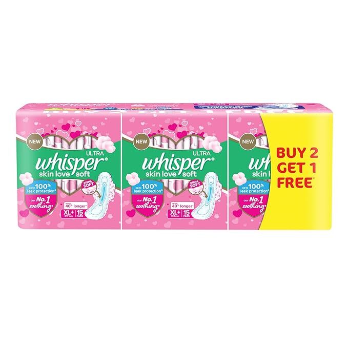 Whisper Ultra Softs Air Fresh Sanitary Pads for Women, XL+ Pack of 45