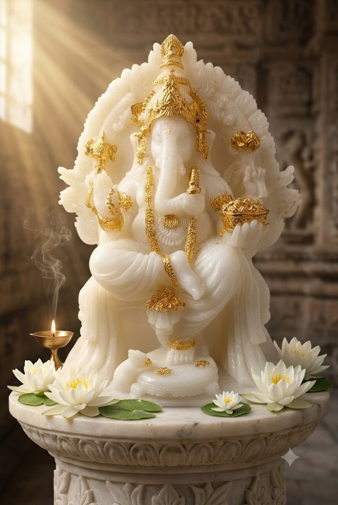 Divya Marble-Finish Lord Ganesha with Gold Highlights 1pc