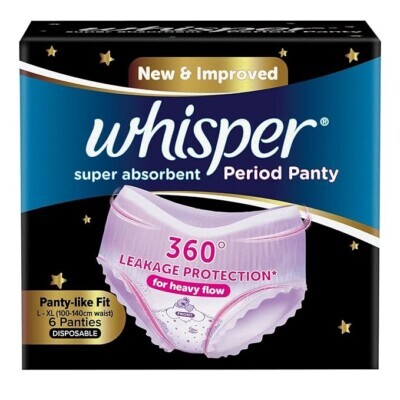 Whisper Super Absorbent Period Panty L-XL, 6Panties
