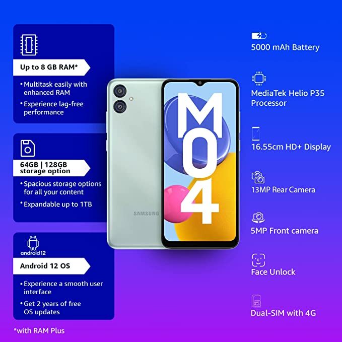 Samsung Galaxy M04 4GB Ram 64GB Storage