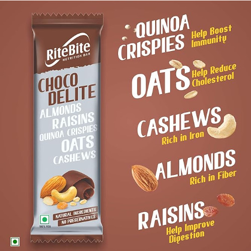 Rite Bite Choco Delite Almonds Raisins Quinoa Crispies Oats Cashew 35g