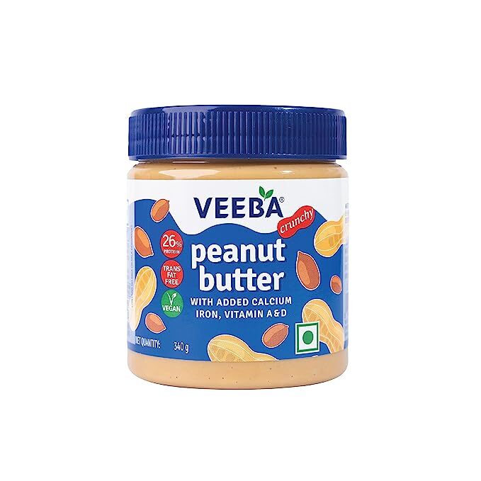Veeba Peanut Butter Crunchy | High Protein | Naturally Gluten Free | Vegan | No Added Preservatives | Added Calcium, Iron, Vitamin A & D | No Added Colour & Flavour | Non GMO | 340 g