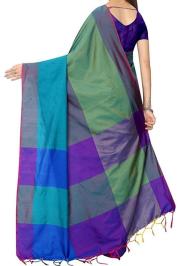  Women Soft Cotton Silk Banarasi Saree Free Size with Blouse Piece