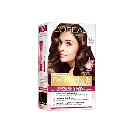 L'Oreal Paris Permanent Hair Colour Radiant At-Home Hair Colour with up to 100% Grey Coverage, 4.25 Aishwarya'S Brown