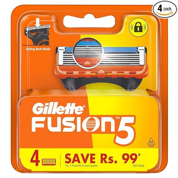Gillette Fusion Manual Blades for men with styling back blade - 4 count for Perfect Shave and Perfect Beard Shape