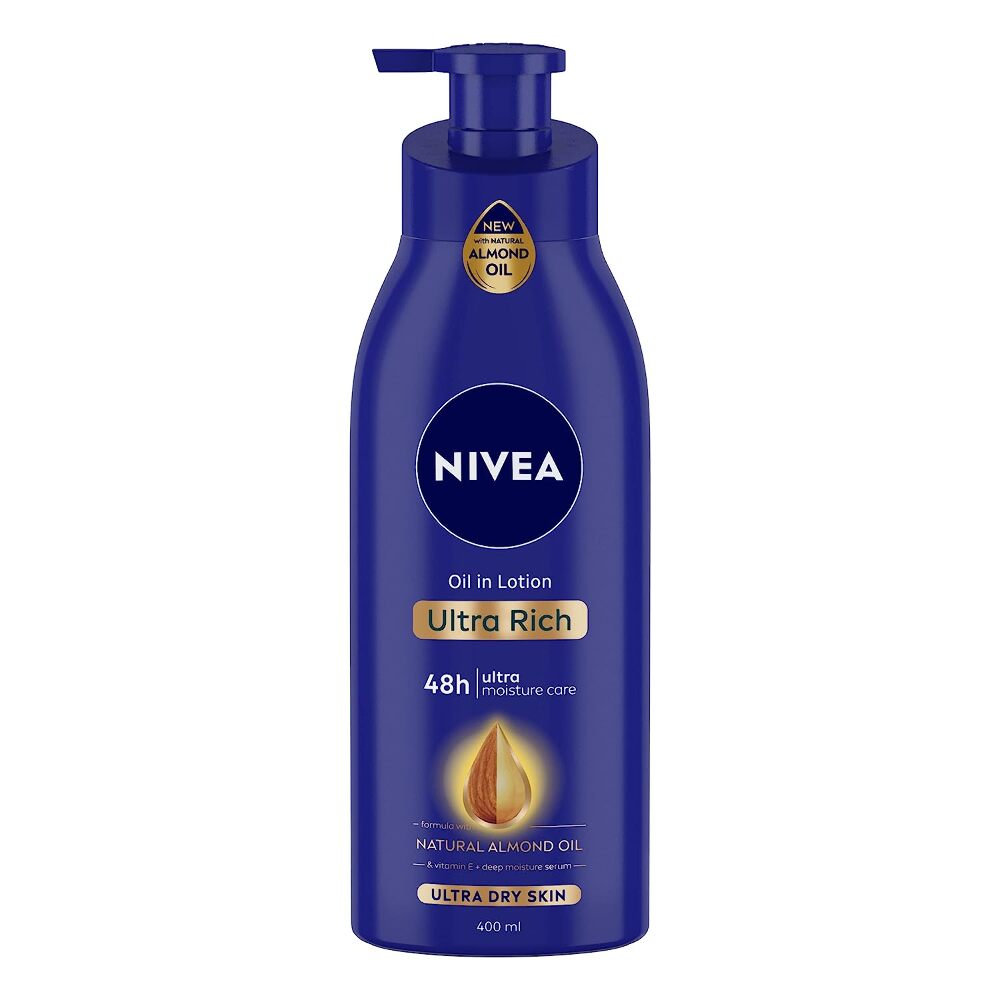 Nivea Body Lotion For Extremely Dry Skin, Oil In Lotion Ultra Rich, With Natural Almond Oil & Vitamin E, 48H Moisture Care, 400ml