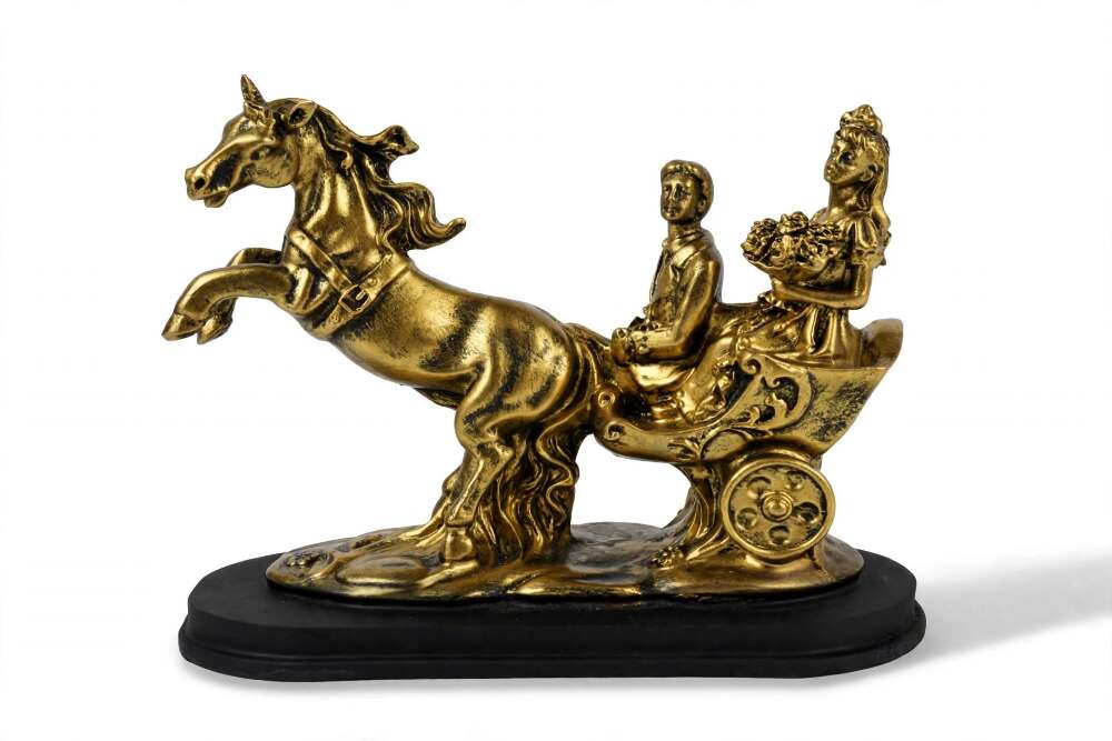 Golden Horse Couple Carriage Showpiece