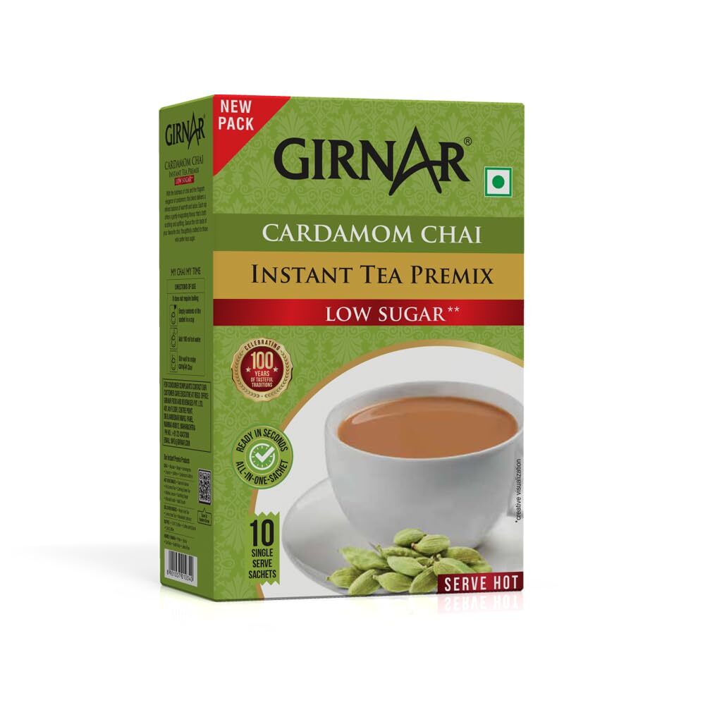 Girnar Cardamom Chai Instant Tea Premix Low Sugar 80GM