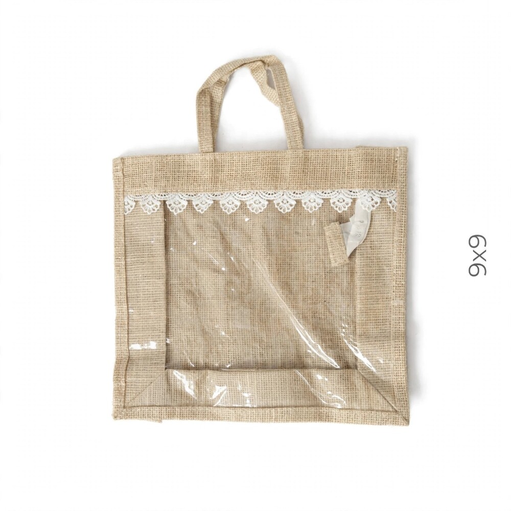 Jute Transparent Window Bag with Lace Border 1N