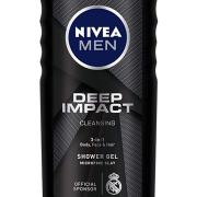 Nivea MEN Deep Impact 3 in 1 Shower Gel for Body, Face & Hair, with Microfine Clay Body Wash, 250 ml