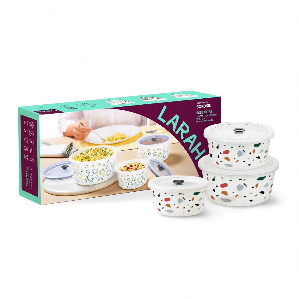 Borosil Essentials Storage Bowl With Lid 400ml+800ml+1.2L