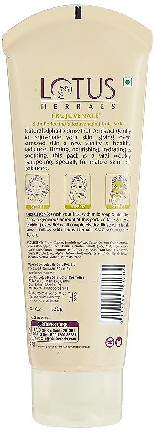 Lotus Herbals Frujuvenate Skin Perfecting & Rejuvenating Fruit Pack, 120 gm