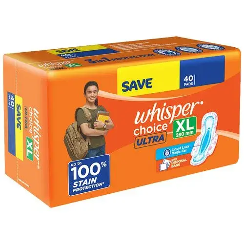 Whisper Choice Ultra Sanitary Pads, XL Size, Pack of 40 Pads