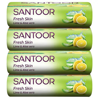 Bulk Deal - Santoor Fresh Skin Lime and Aloe Vera Soap 4*125 g ( Pack of 5 Set )