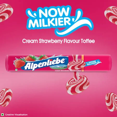 Alpenliebe Cream Strawberry Flavour Toffee, 24.8g