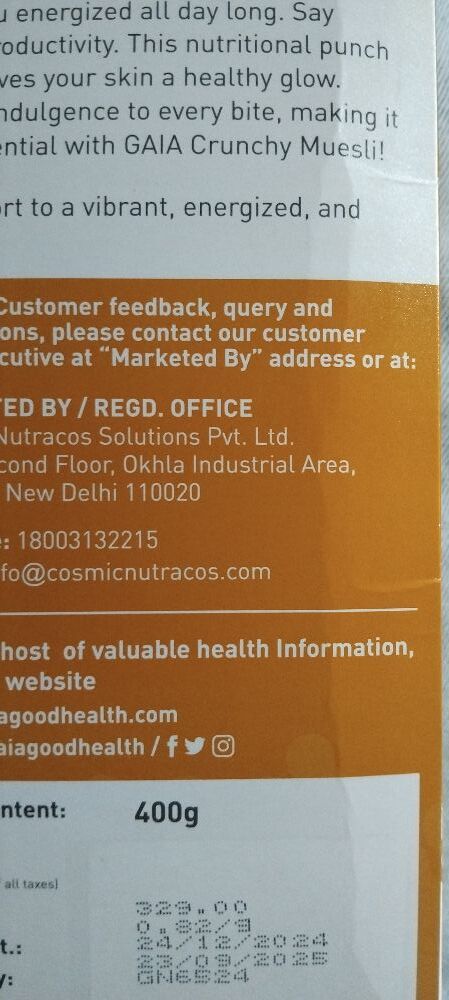 Gaia crunchy muesli nutty delight 400gm