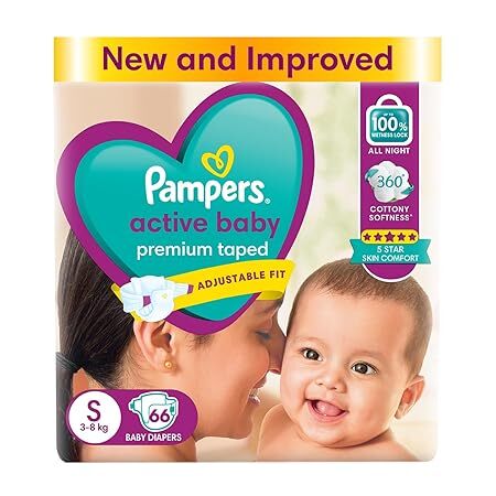 Pampers Active Baby Premium Taped S 66 Baby Diapers