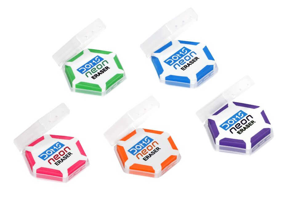 Doms Neon Hexagonal Erasers