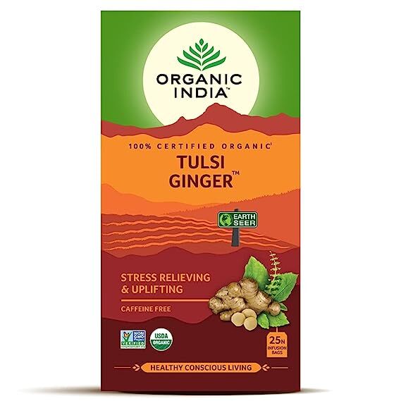 Organic India Tulsi Ginger Tea Bags, Net Qty 25 Infusion bags * 1.7 g