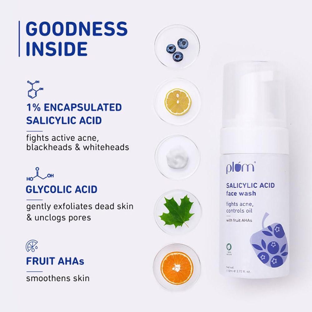 Plum Encapsulated Salicylic Acid Foaming Face Wash | For All Skin Types | Sulphate-Free | 100% Vegan, 110 ml